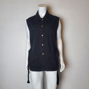 Vintage 80s Denim & Co. Black Denim Belted Vest
